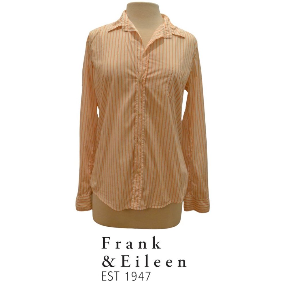 Frank & Eileen Linen Berry White‎ Shirt with Peach Stripes Size Medium